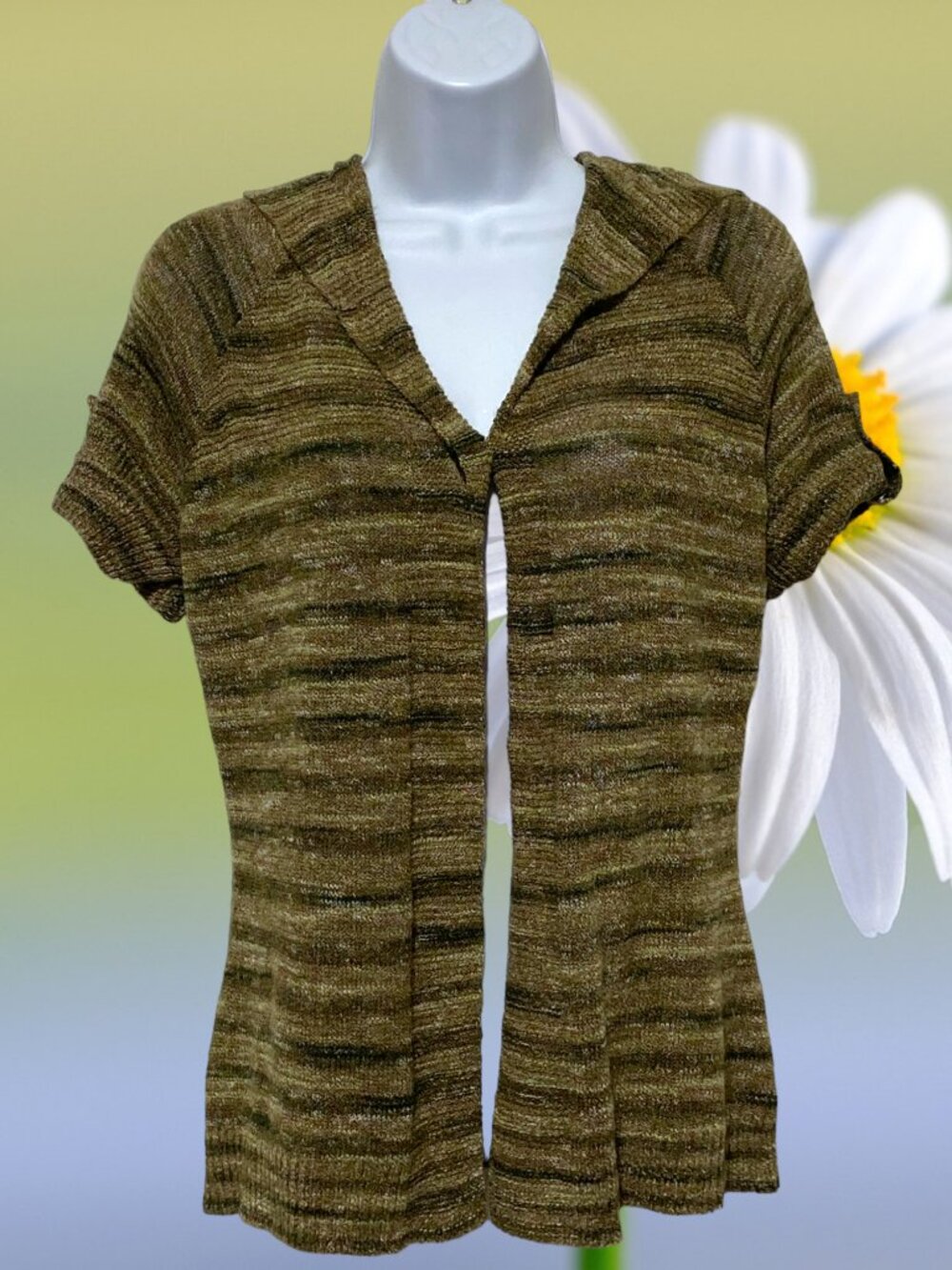 Maurices-Women's Medium Hooded Cardigan Sweater Short Sleeve Multi-Color V-Neck